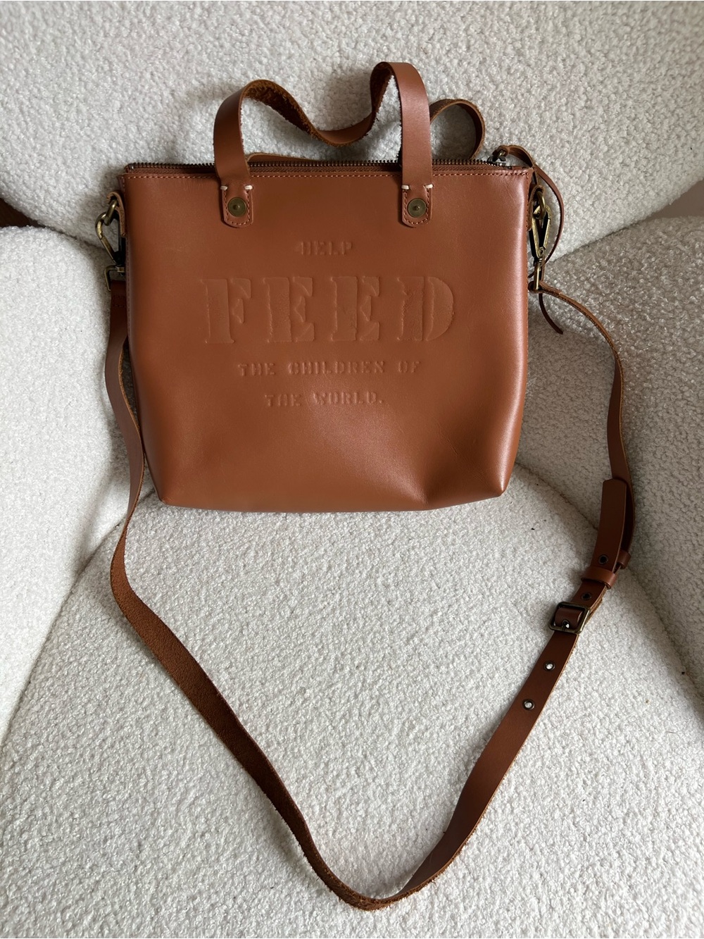 FEED Brown Leather Crossbody Tote - Adjustable Strap